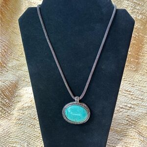 Turquoise Color Pendant Necklace silver chain Howlite crystal stone natural